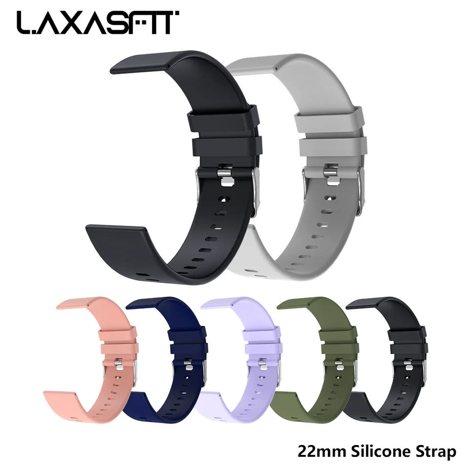 LAXASFIT Watch Band 22mm Hook and Loop Silikone Strap Soft Gum Band pre Huawei Samsung Xiaomi AmazFit Smartwatch