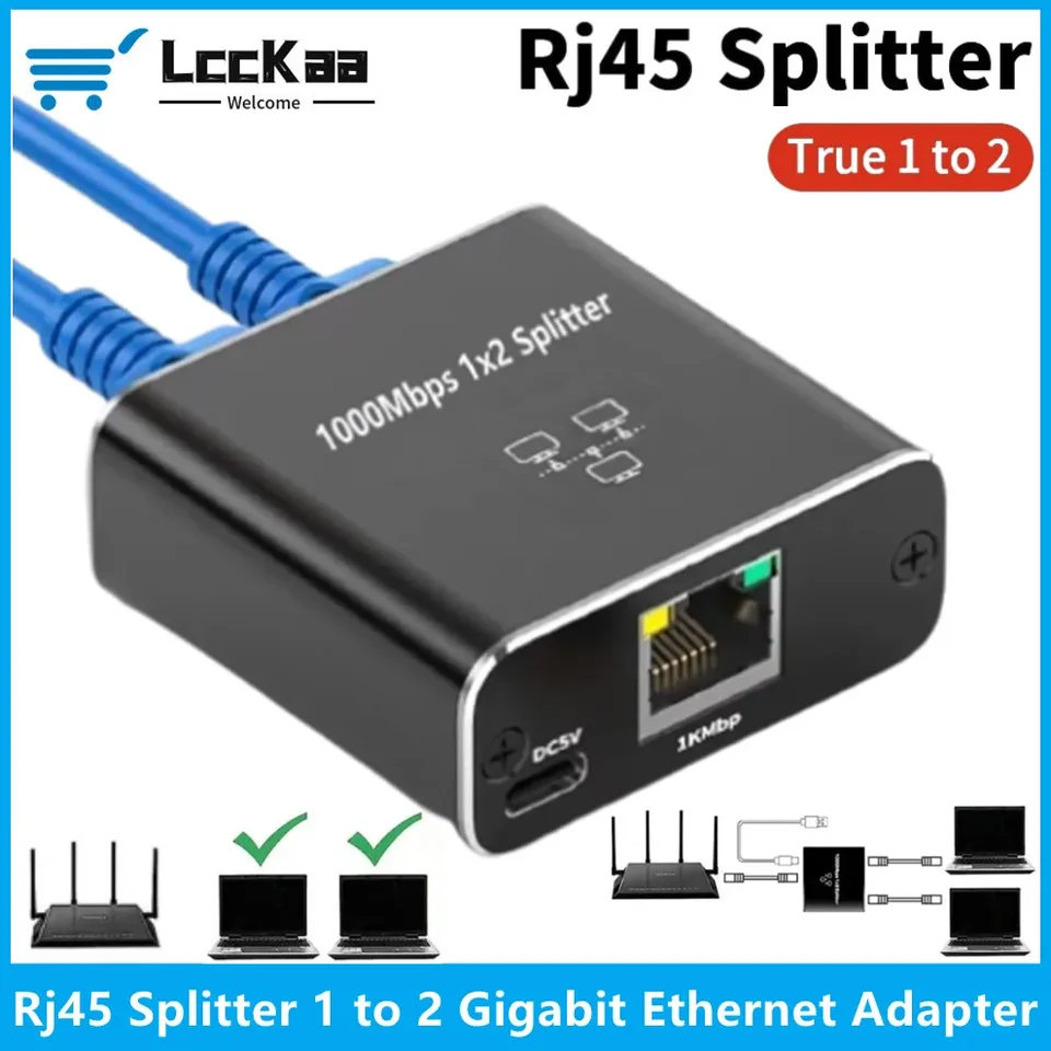 LCCKAA RJ45 Splitter 1 až 2 GIGABIT ETHERNET Adapter Internet Network Extender RJ45 ROUTER SARERS CONTOKER PRE PC TV Box