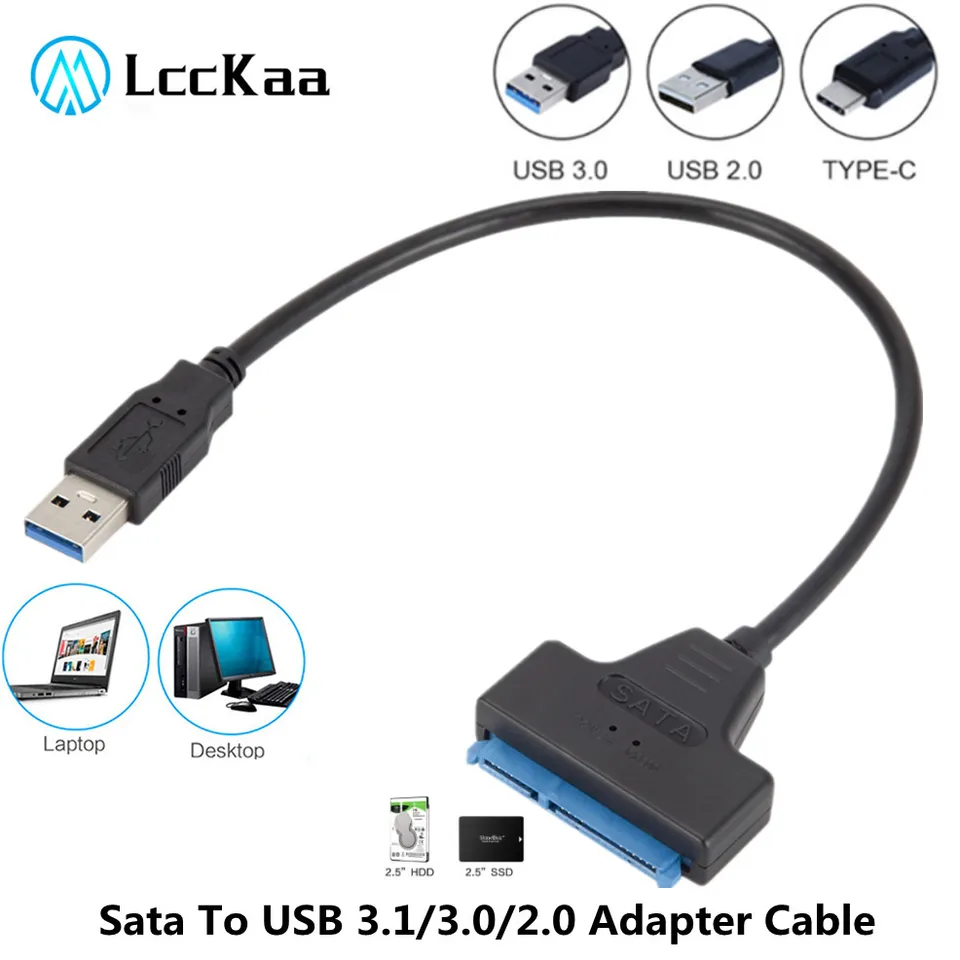 LCCKAA SATA na USB 3.0 USB 2.0 Typ C Adaptér USB 3.0 SATA 3 Kábel až do 6 GBPS pre 2,5 palcový externý pevný disk SSD HDD