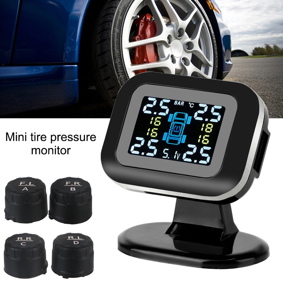 LCD displej Mini Car Monitorovanie tlaku Systém bezdrôtového bezpečnostného alarmu Auto Bezpečnostné systémy USB TPMS so 4 počítačmi externý senzor