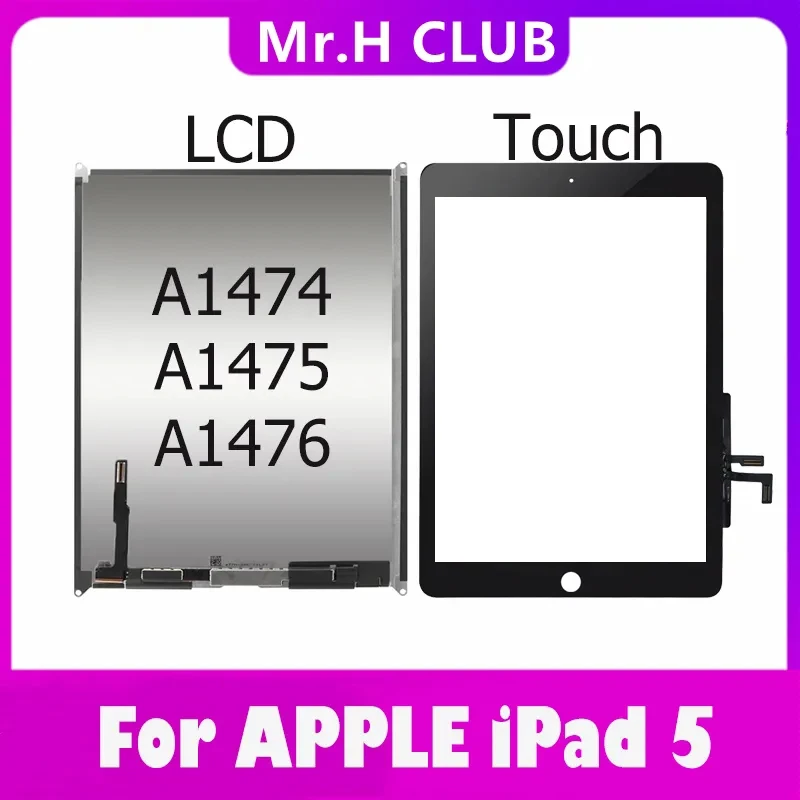 LCD pre iPad Air 5 5. iPad 5 A1474 A1475 A1476 LCD displej dotykovej obrazovky Digitalizátor Senzory Zostava panela 100%testovaná