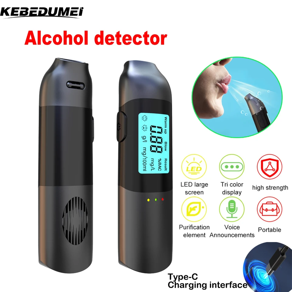 LCD zobrazuje digitálny alkoholový tester Profesionálny detektor alkoholu Dych nabíjateľný dychový test alcoteter