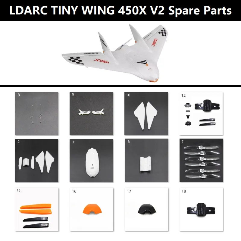 LDARC Drobné krídlo 450x V2 RC Plane náhradné diely vrtuľové pushrody nálepka atď.