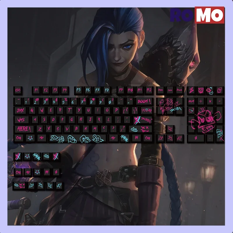 League of Legends Keycaps Jinx Téma Hot Swap klávesnice Klávesové kľúče PBT Loose Cannon Key Caps