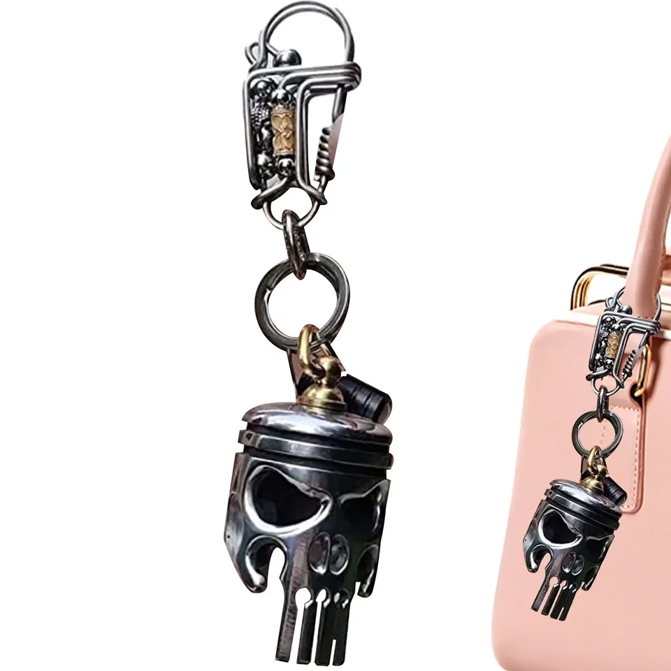 Lebka Keychains piest piest Art Keychain zliatiny kostra kľúča kľúča kľúča s baterkou a fľaškovým otváraním mini závesného automobilu Interiér