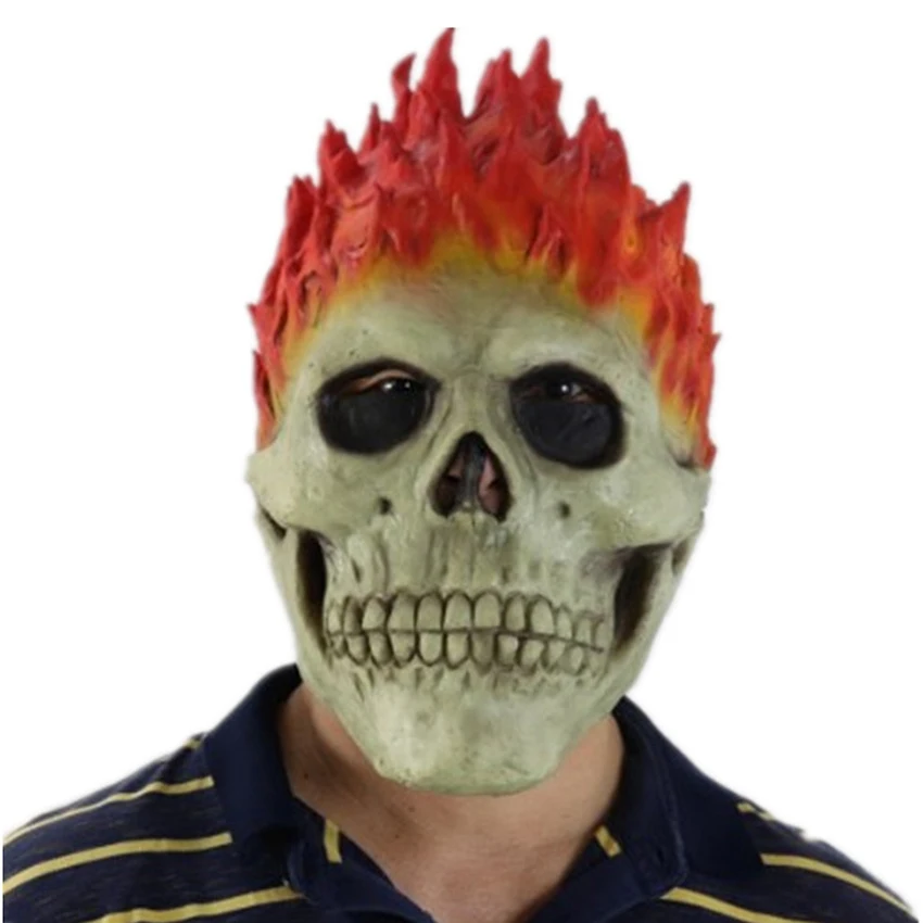 Lebka Knight Mask Flame Skeleton Ghost Rider strašidelný horor Zombie Spooky Halloween Creepy Demon Anonymous Carnival Party rekvity