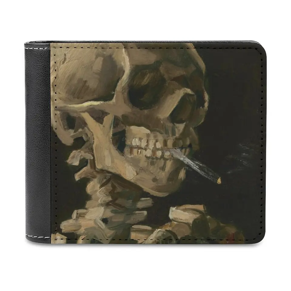 Lebka kostry s horiacou cigaretou módne kreditné karty Peňaženka kožené peňaženky Prispôsobené peňaženky pre mužov a ženy