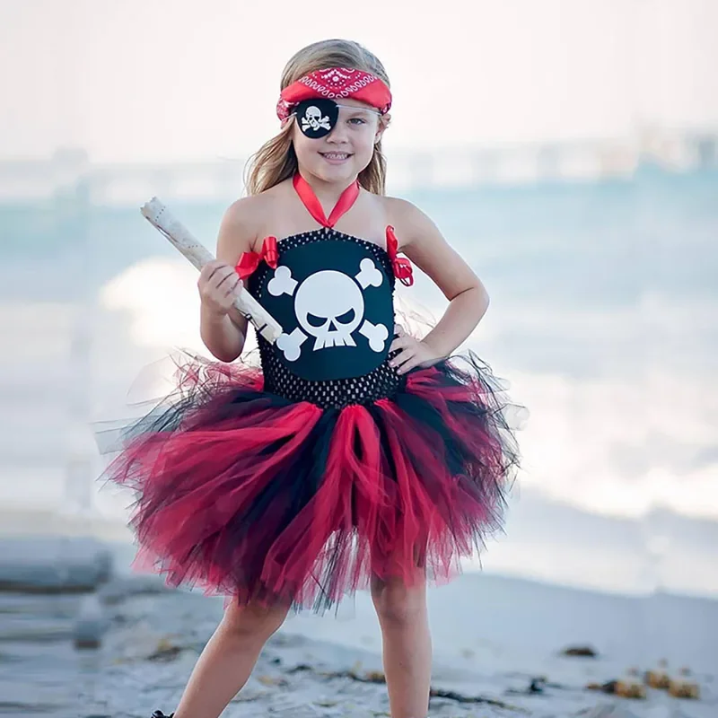 Lebka pirátske dievčatá tutu šaty deti Halloween kostým princezná tylle šaty detské narodeniny oblečenie detské deti Cosplay luxusné šaty