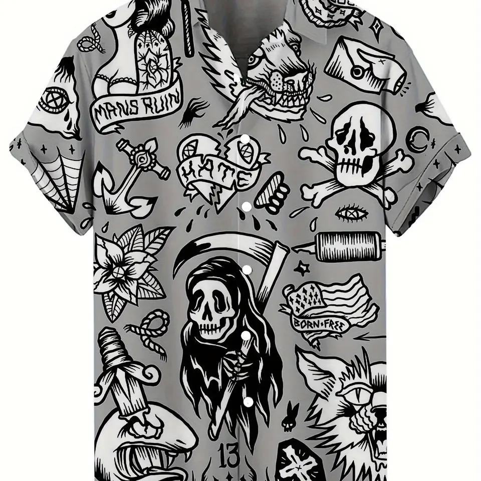 Lebka Pánske košele Horor 3D tlač príležitostné havajské košele Man Retro tričko pre muža Street Button Short Ruckves Laskle Clothes 2024