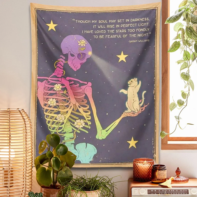 Lebka tapisérie stena zavesenie retro tarot mačka estetické pozadie handrika slnečné boho dekorácie domáce umenie tapiz pre spálňu tapisserie