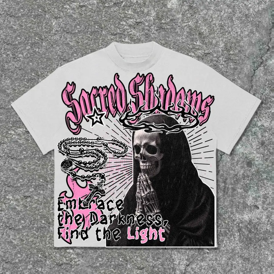 Lebka v duši modlitbová kostra mníšky retro grafické vintage tlačené bavlnené tričko streetwear hip hop hop harajuku y2k Tees muži leto