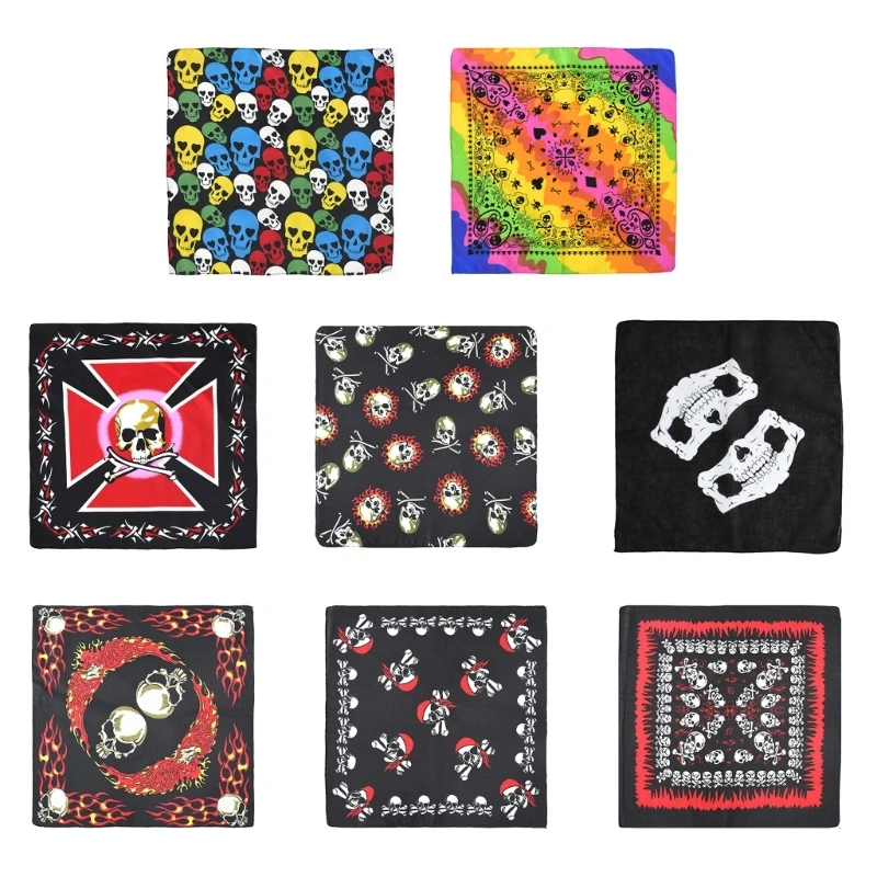 Lebka vzorka Bandana tvár Mask Square Scarf Square Square Headband Headband Hip Hop Motocykel Športové vlasové zábal náramok náramku Dropship