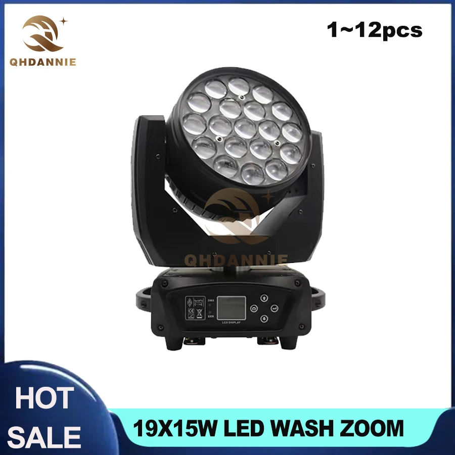 LED 19x15W RGBW 4in1 Wash +Zoom lúč pohybujúce sa osvetlenie hlavy s letovou skrinkou pre DJ Disco KTV Bar Nightclub Stage Light