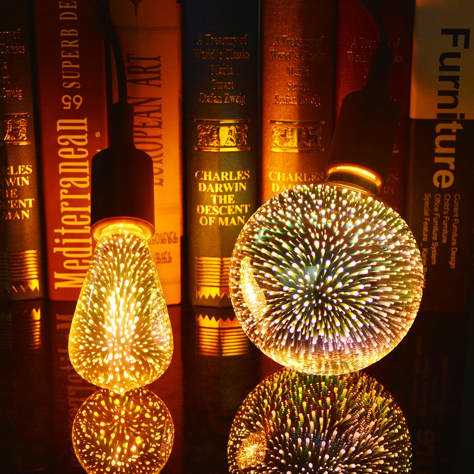 LED 3D žiarovka E27 85V-265V Vintage Fireworks Efekt dekorácie Žiarovka Vianočná ampoula farebná obývacia izba LED žiarovka osvetlenie