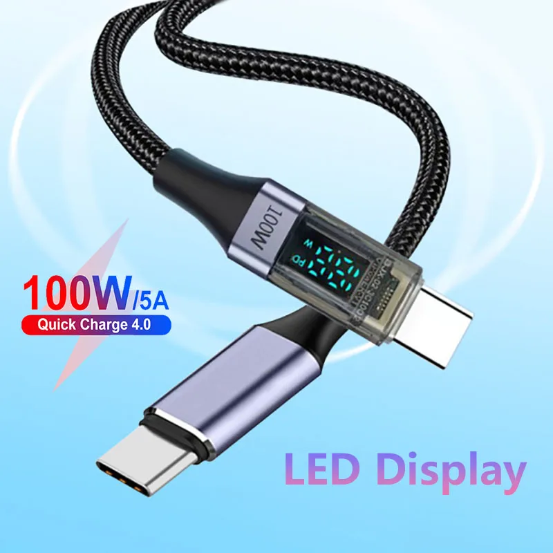LED 5A Typ C na USB C Nabíjací kábel PD100W Digitálny displej USB-C Type-C Dáta rýchleho nabíjania pre iPhone 15 Pro Max iPad