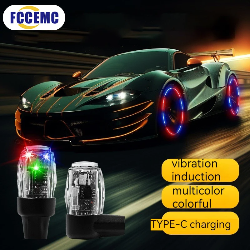 LED auto motocyklové vzduchová dýza dekoratívne svetlo farebné vibrácie senzor USB nabíjanie automatického kolieska pneumatika ventilu uzáver a okolitá lampa