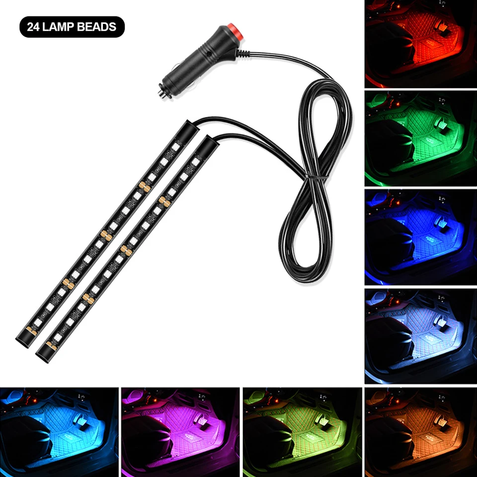 LED bar vozidlo Interiér podsvietenia okolitej nálady Foot Svetlo s cigaretou zapaľovač dekoratívnou atmosférou lampa Automatické príslušenstvo 12V