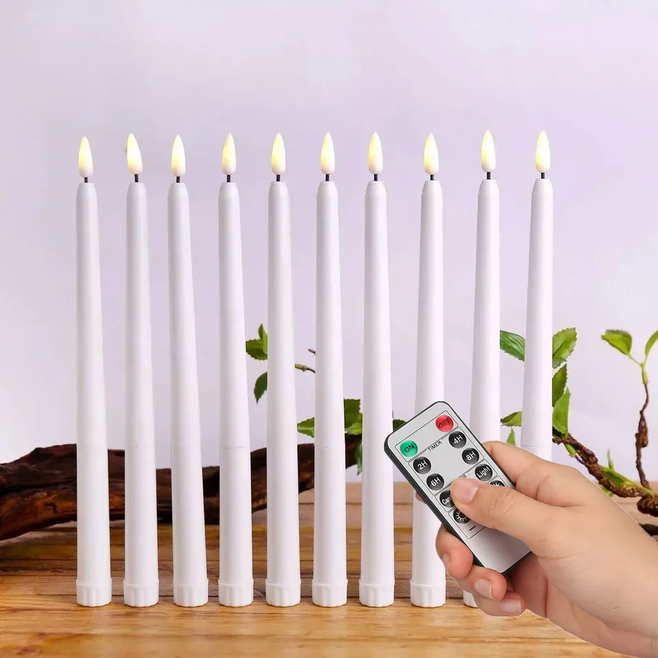 LED bez plamenných zúžených sviečok blikajúce s 10-kľúčovým diaľkovým diaľkovým ovládačom 11 palcov ovládali batériu slonovinové svietniky vianočné svadobné dekorácie