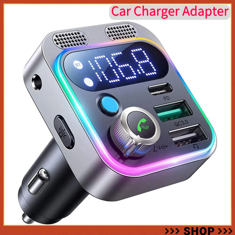 LED Bluetooth 5.0 FM vysielač so silnými duálnymi mikrofónmi a hlbokým basovým zvukom pre auto 48 W PD a QC3.0 Adaptér nabíjačky automobilov