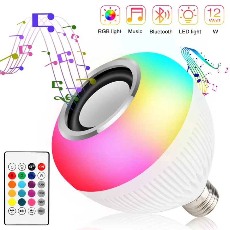 LED Bluetooth Ball Ball Bulb E27 12W RGB farebná lampa diaľkové ovládanie Stlmiteľné inteligentné reproduktorové hudobné nočné svetlo pre domácu párty