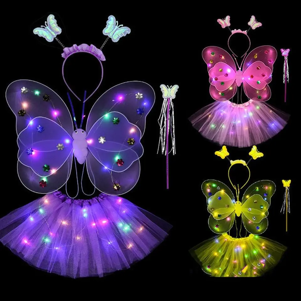 LED deti kostýmy rekvizity anjelské svetelné krídla Dievčatá sukne blikajúce motýľové sukňové svetlá oblek 2-8-ročné veľkonočné valentínky