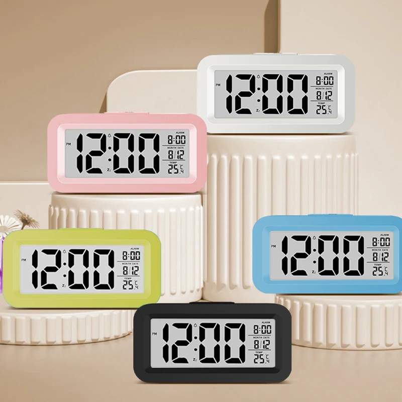LED digitálny budík 12/24H Elektronické digitálne hodiny teploty dátumov domácej kancelárie Desktop Night Light Clocks 탁상시계