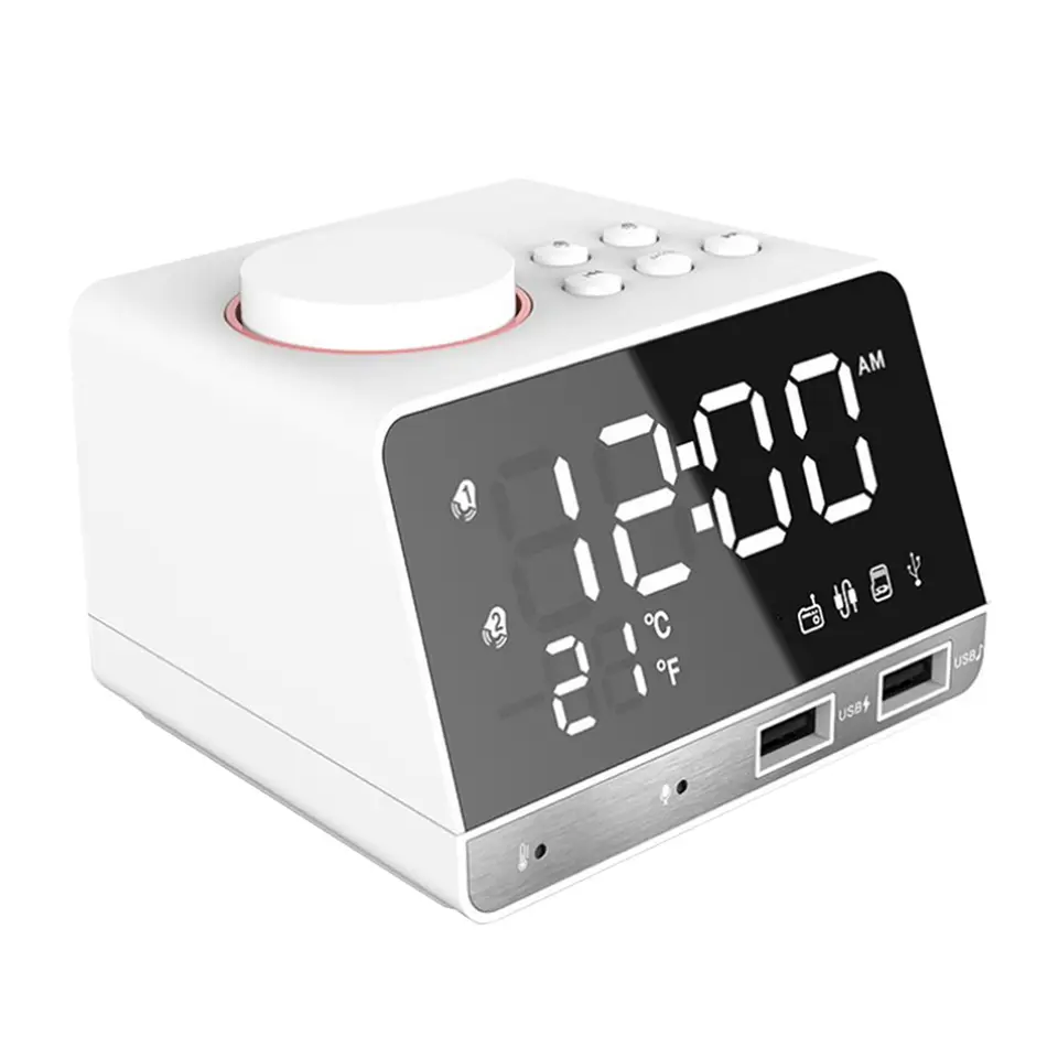 LED digitálny budík Bluetooth Radio Radio Alarm Grack Cirkor Teplota Zobrazenie USB porty nabíjačku telefónu US Plug