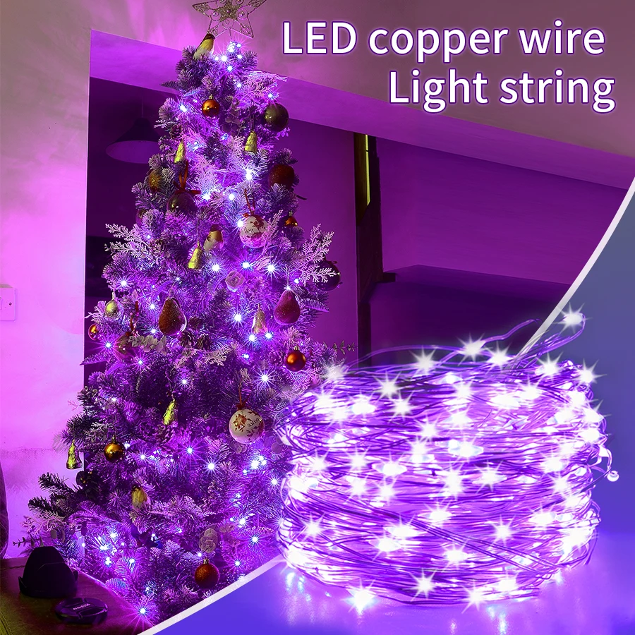 LED dovolenka Light String USB Port 5v 10m 100Led Purple Light Cold White Light Party Oslava dekorácie vianočný stromček dekor