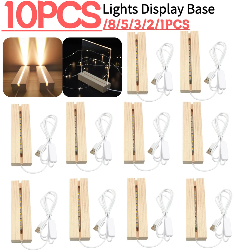 LED drevené zobrazenie základne drevený obdĺžnik tvar kryštálu USB osvetlený stojan pre domáce ľahké ornamenty Dodávky