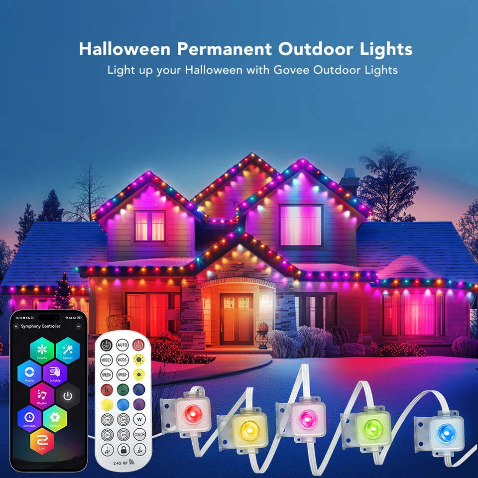 LED EAVE LIGHT Outdoor Light String Bluetooth Aplikácia RGB Light Strip nepremokavý plnohodnotný odpočet dekorácie darček vianočné halloweenské svetlo