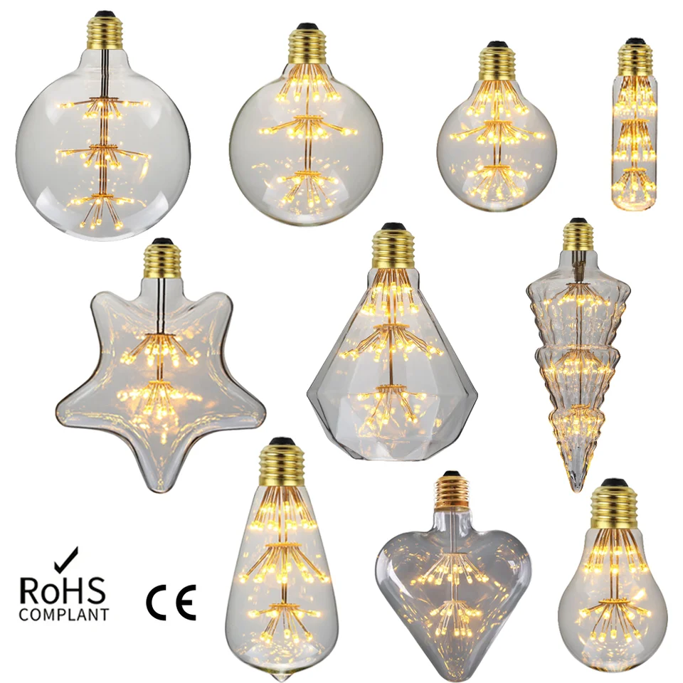 LED Edison Vintage Starry Sky Lamp 3W 2200K Lightbulb Ozdobné vianočné ohňostroje žiarovky Home Domáce dekorácie Club Lights
