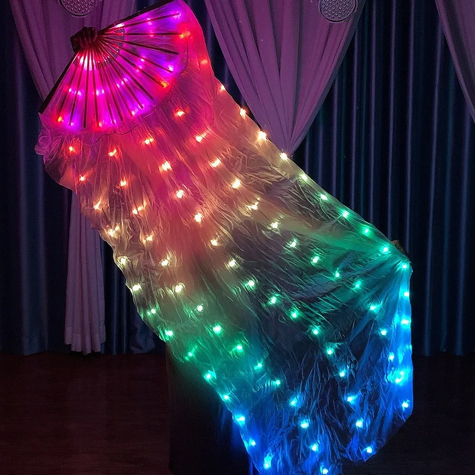 LED fanúšik brušné tanečné viac farieb 180 cm hodvábne fanúšikov