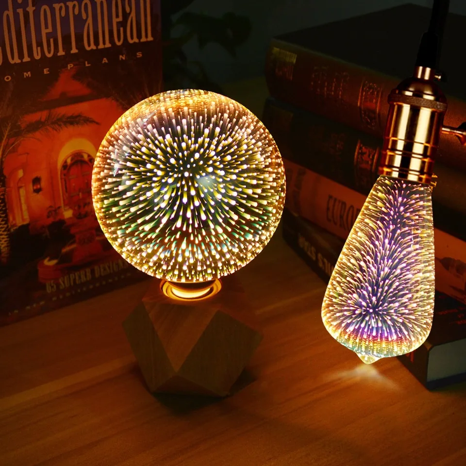 LED Firework Light E27 AC220V 3D LED žiarovka A60 ST64 G80 G95 G125 Edison Lamp Decor Decor Lights Vintage Ampoule 230V 240V