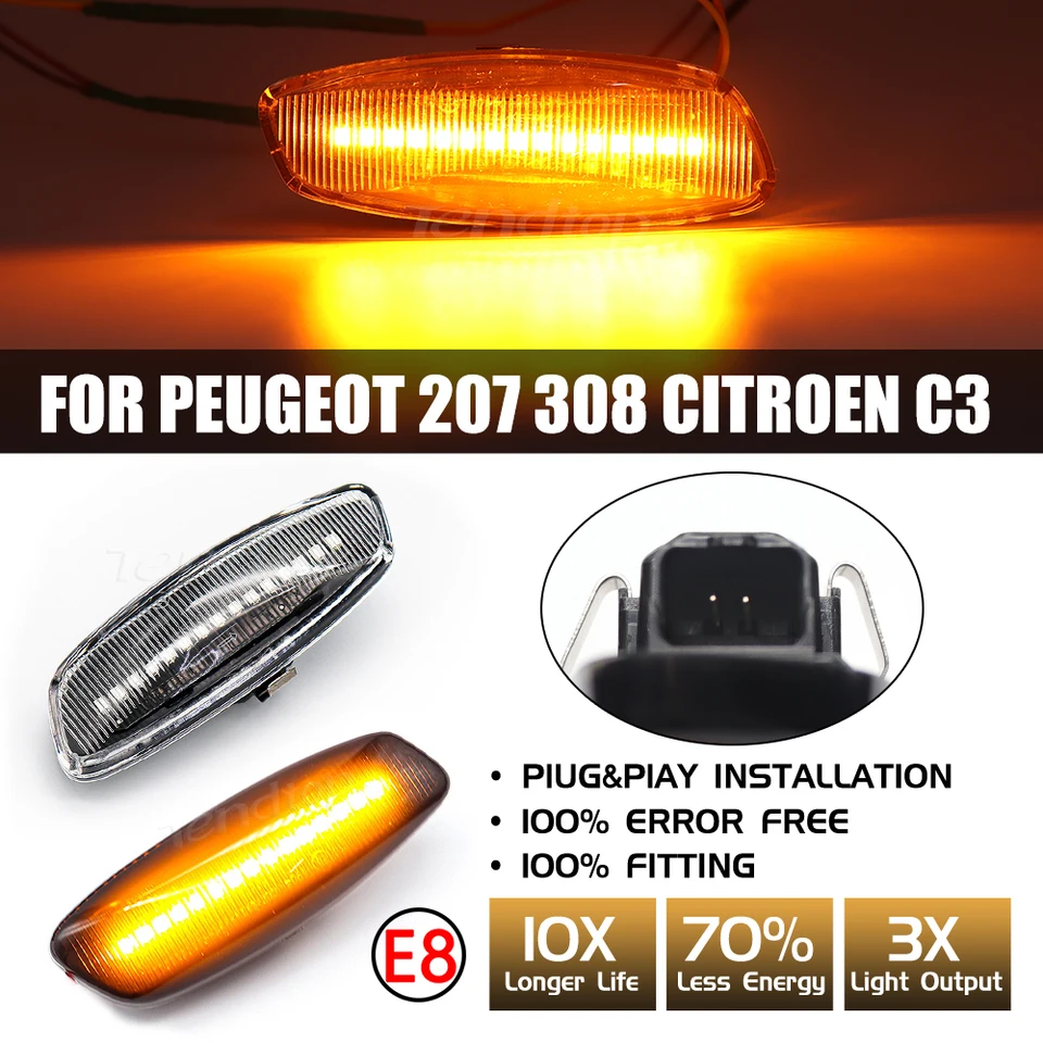LED Flahsing Turn Signal Signal Side Marker Zrkadlový indikátor pre Citroen C4 Picasso C3 C5 DS4 Peugeot 308 207 3008 5008