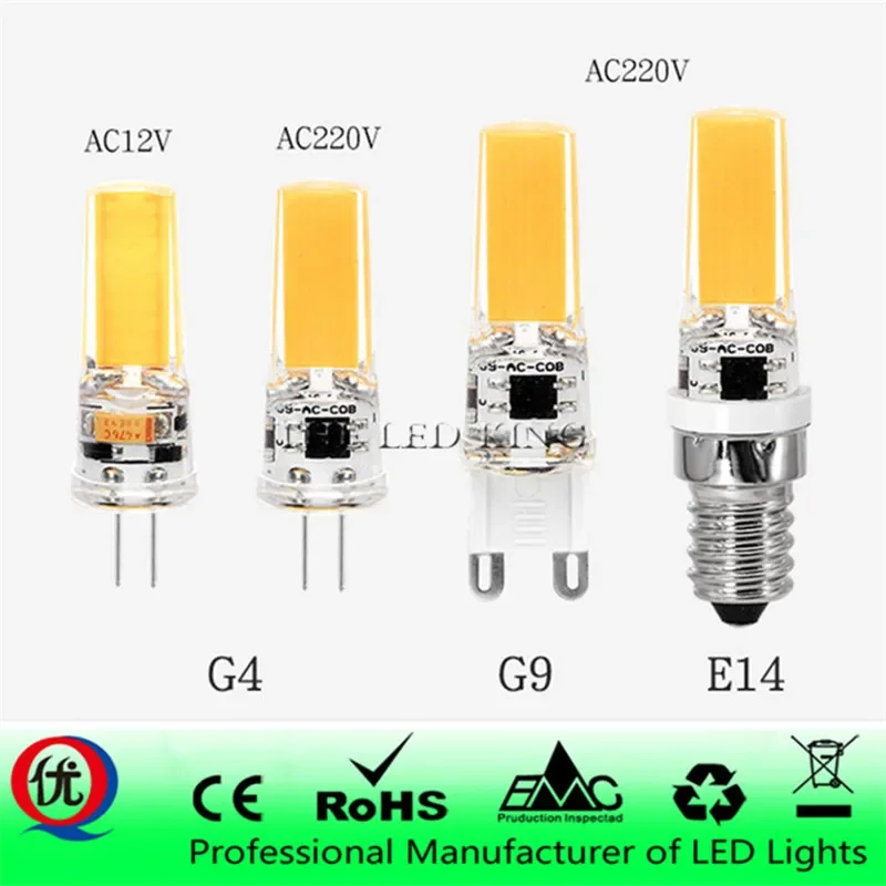 LED G4 G9 E14 Lampka Žiarovka AC/DC Stlmenie 12V 220V 3W 6W 9W COB SMD LED svetlá LED LIGHTS NABOL