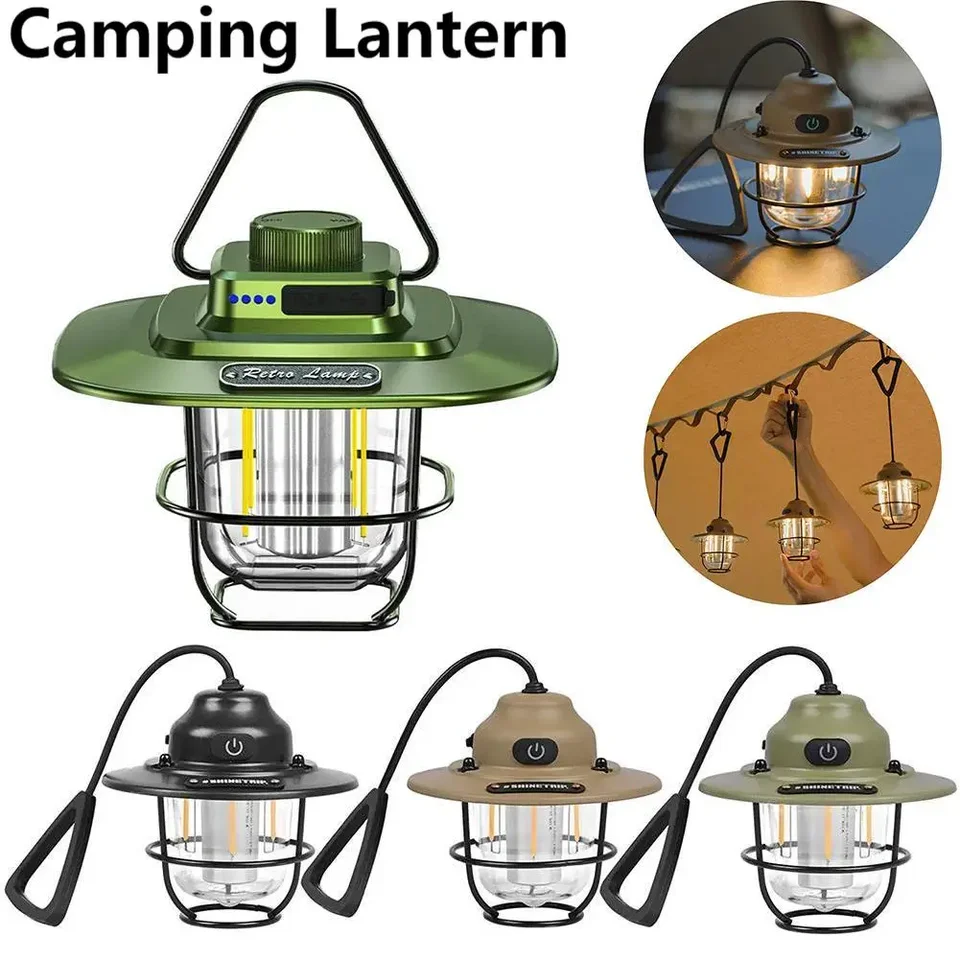 LED kempingová lampa Retro zavesenie stanu svetlá USB Nabíjateľné kempingové svetlo stepls stmievalo 1200 mAh pohotovostná lampa na rybolov