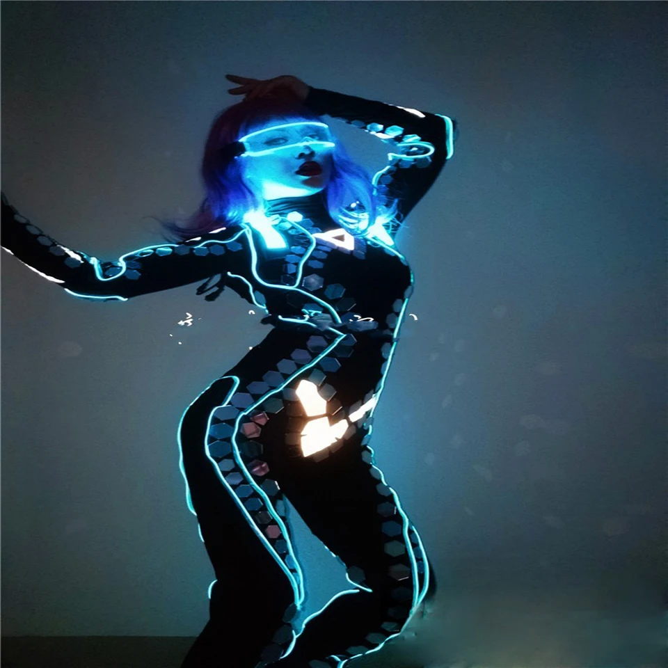 LED kostýmové oblečenie Čierna večierka Technológia šošovky, futuristické dámske gogods Tour Bar Dance Outfit