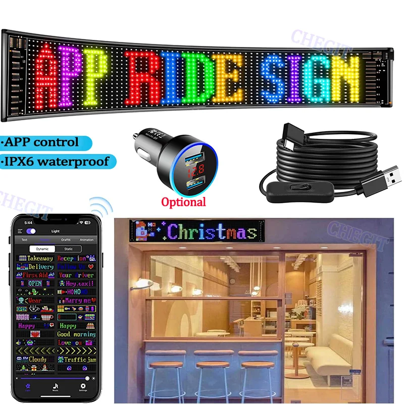 LED matica Pixel Panel, USB 5V Flexibilný adresovateľný RGB vzor Graffiti Scrolling Text Animácia Zobrazenie automobilového obchodu, aplikácia Bluetooth