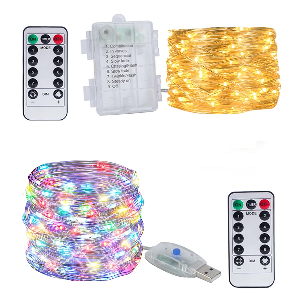 LED medené drôtové struny svetlá USB batériu poháňané rozprávkové svetlá girlandy na kemping záhradná párty svadobná vianočná dekorácia