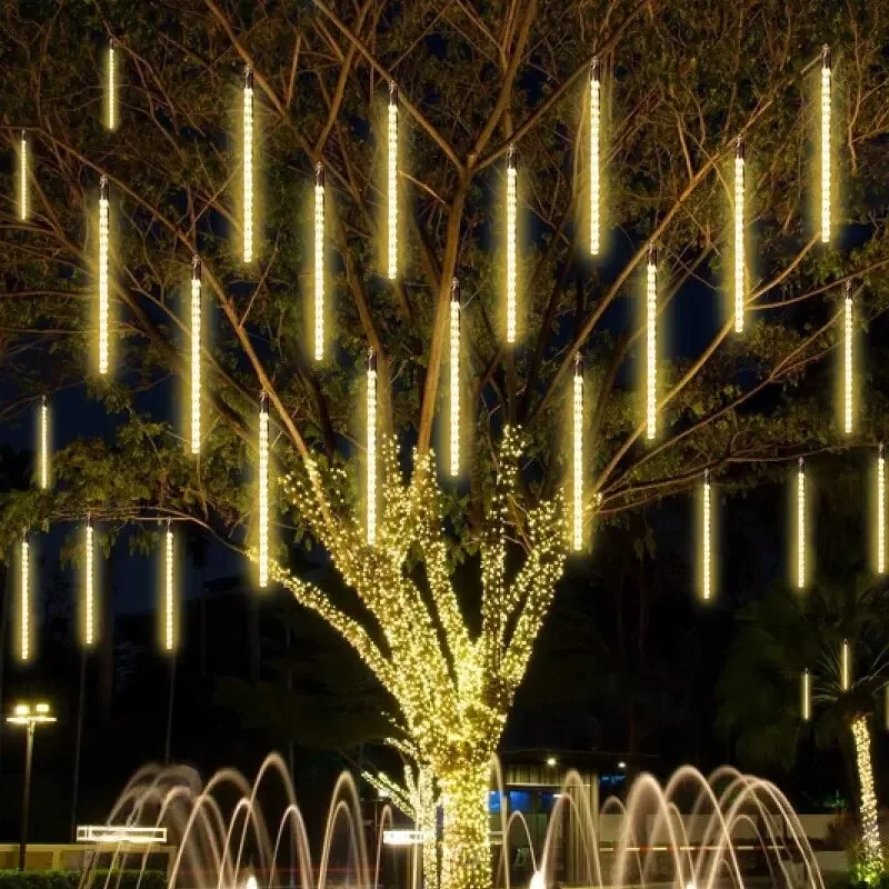 LED meteorové sprchové žiarovky Rain svetlá 30/50 cm 8 trubice US Plug Falling Raindrop Raining String Light na vianočné sviatočné večierky dekora