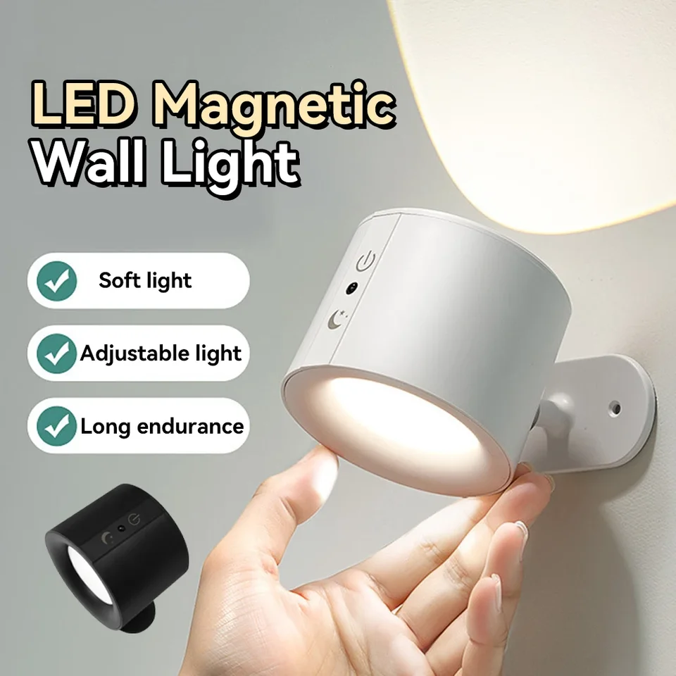 LED MINI Magnetic Wall Light Jednoduché čierno -biele dvojité osvetlenie hlavy Diaľkové ovládanie Spálňa Okolo Light Light Núdzové osvetlenie