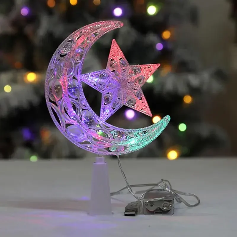 LED Moon Star Tree Topper Light Dekoratívne nočné svetlo s viacerými režimami osvetlenia vianočné lampy Ozdoba na festivaly