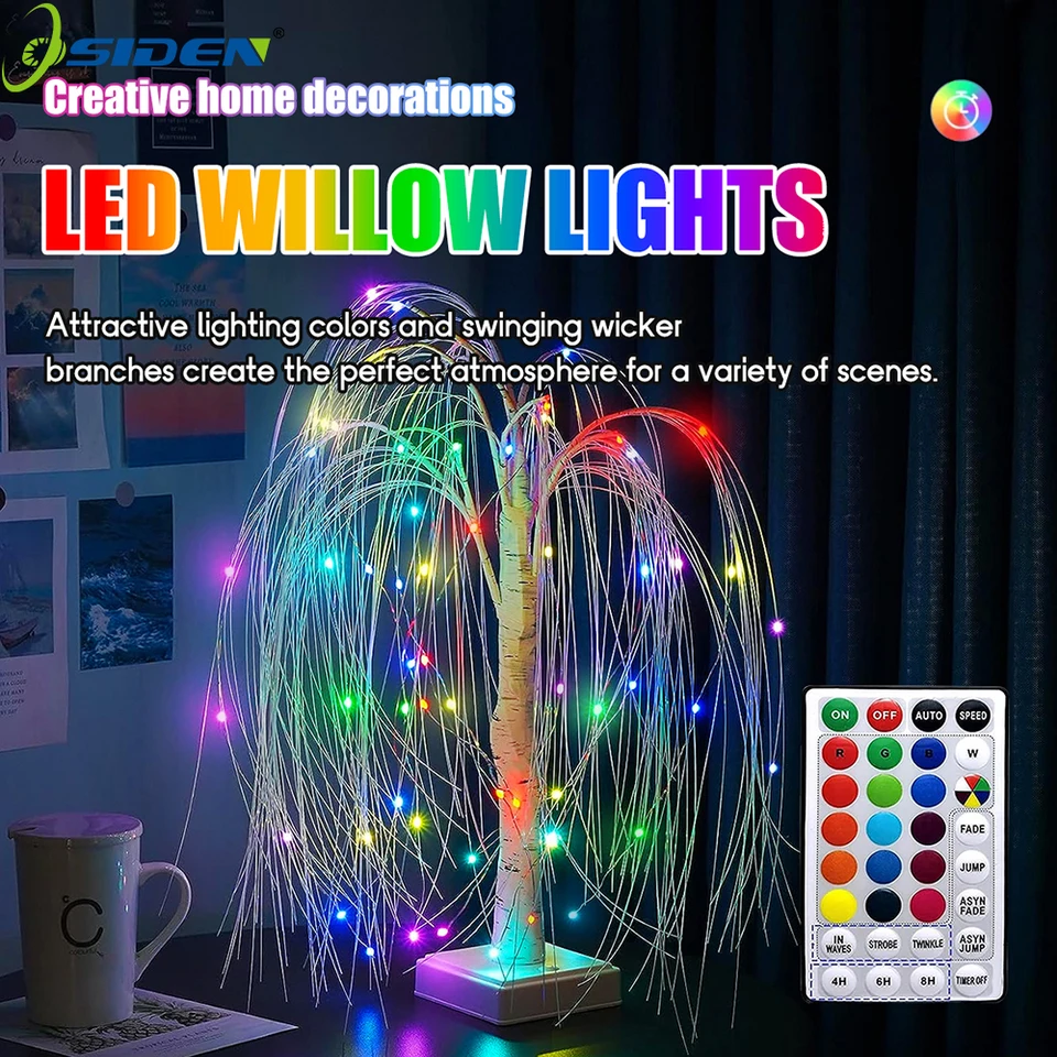 LED nočné svetlo 16 Farba Willow Light Warm White Birch Light Light Diaľkové ovládanie spálne lôžko dekorácie rozprávková atmosféra lampa