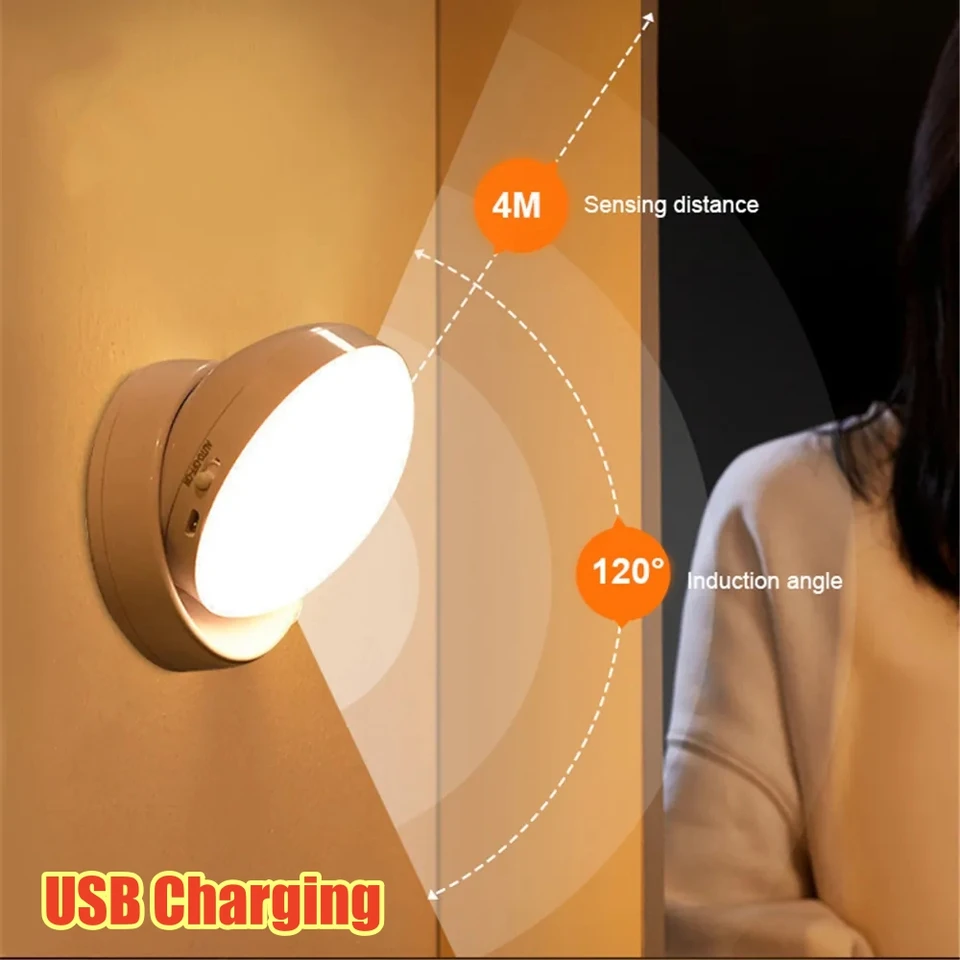 LED nočné svetlo 360 Otočené pirové snímače SENZOR SLOŽKY ČÍŽAVAteľné pod skrinkou Light Wireless Night LAMP pre dom