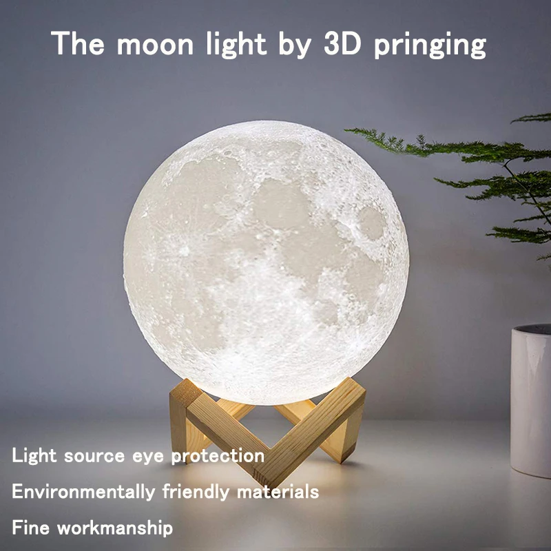 LED nočné svetlo 3D tlačiareň Mesiac Lampa Nabíjateľná farba Zmena farby 3D Light Touch Moon Light Lights Detské svetlá Nočné lampy Dropshipping