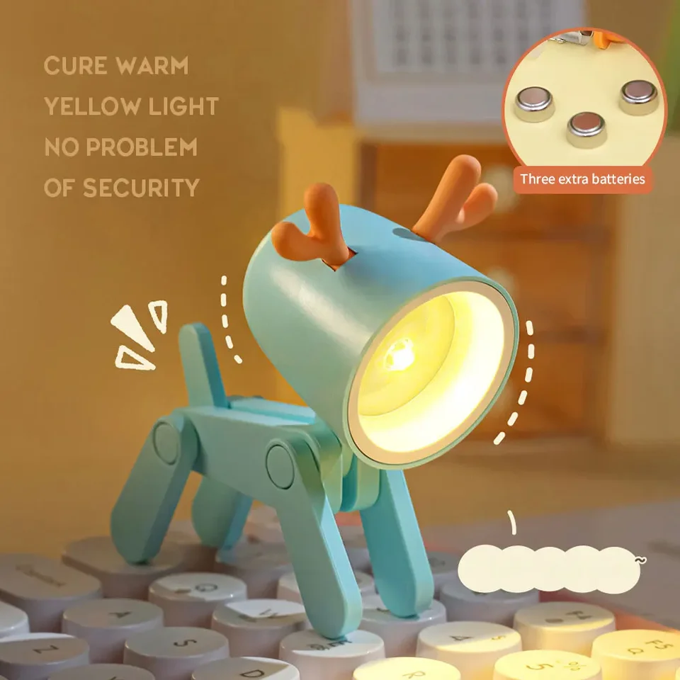 LED nočné svetlo Mini roztomilé maznáčik svetlo kawaii darček karikatúra psa jeleň skladacia stolová lampa detská izba lôžko spálňa obývacia izba dekor