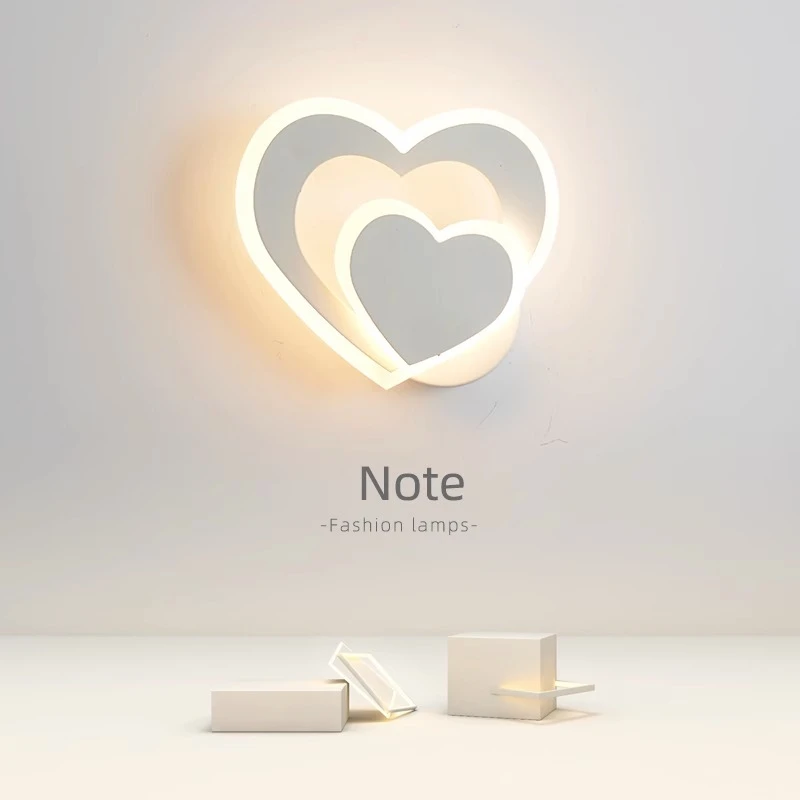 LED nástenná lampa v tvare srdca, jednoduchá škandinávska nástenná lampa, kreatívna spálňa, obývacia izba, chodba, stena pozadia, nočná lampa