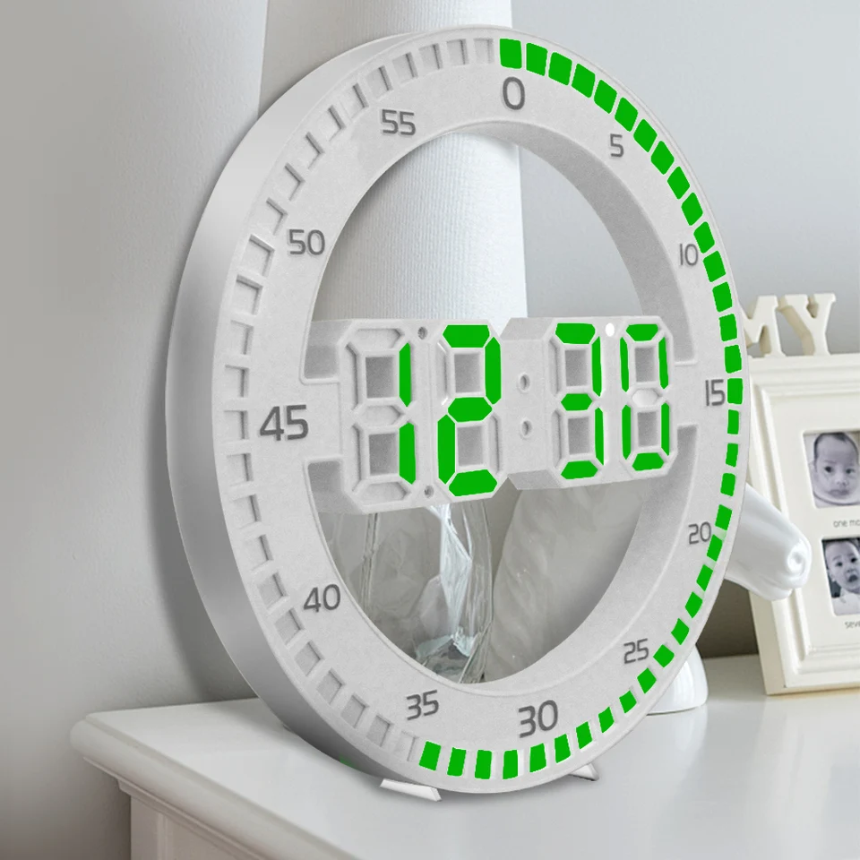 LED nástenné hodiny tiché do obývacej izby Domovodá dekorácia 3D digitálny kruhový svetelný alarm s teplomerom teploty kalendára