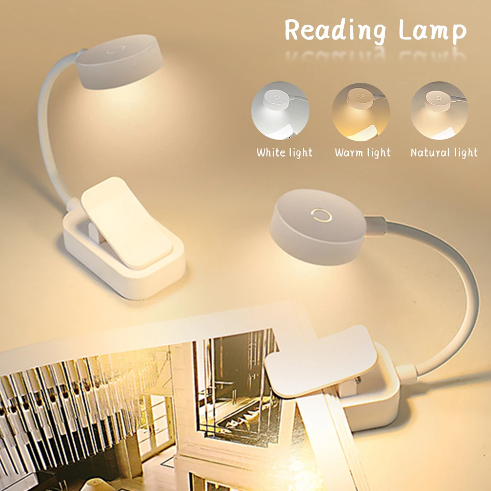 LED ochrana očí kniha Nočné svetlo Mini nastaviteľná študijná stolová lampa Flexibilné čítanie lampy Clip-On batéria napájaná na štúdium