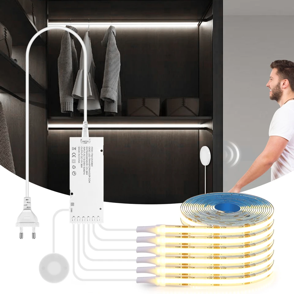 LED pod skrinkou Zbierka Senzor pohybu COB LED pás LED pásik Svetelová kuchynská polica vitrína knižnica skrine šatníka lampa nočné svetlo